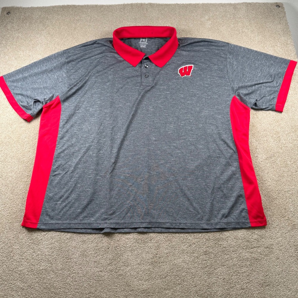 Proedge Wisconsin Badgers Polo Shirt Mens 4XL Gray Red Space Dye Performance